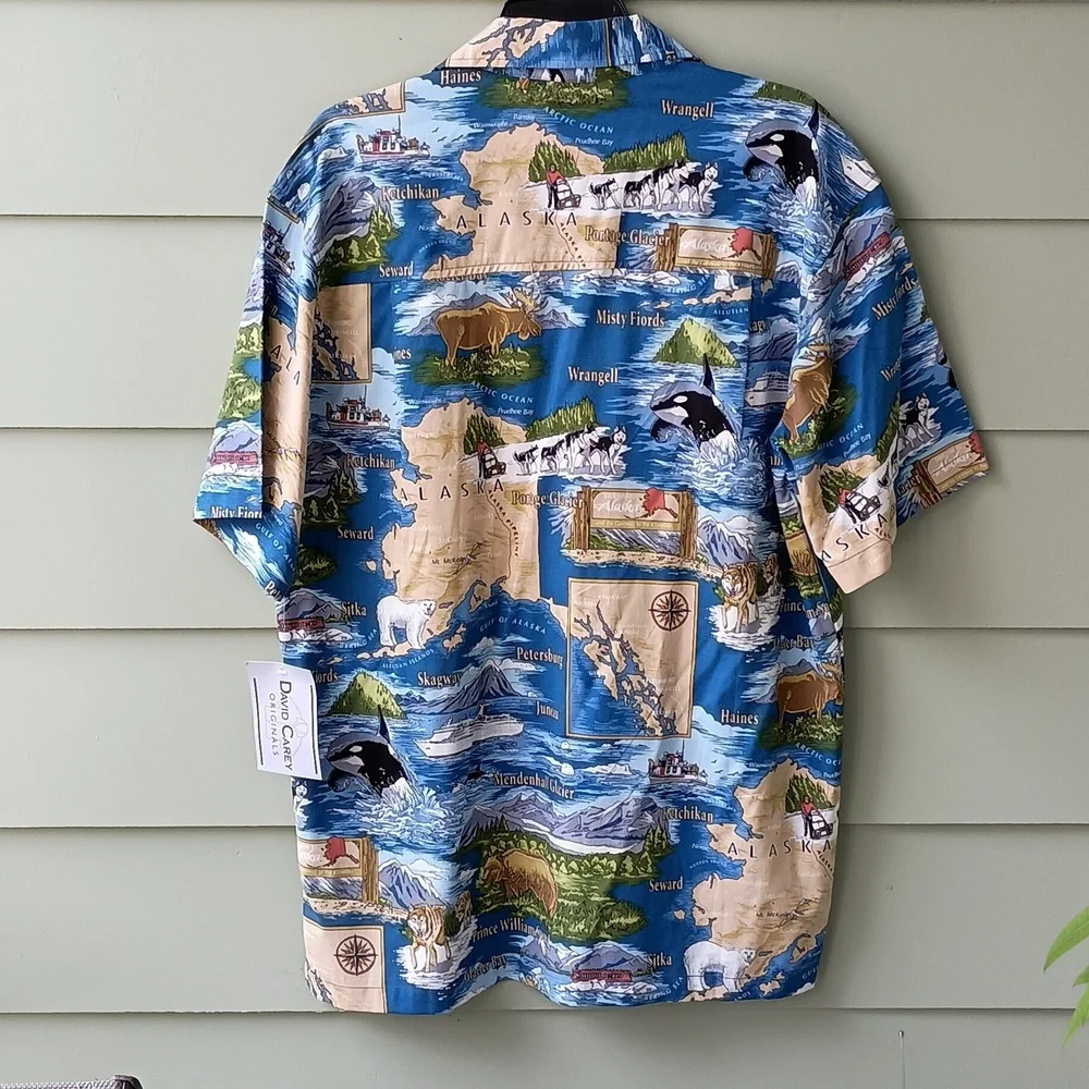 David Carey Mens Short Sleeve Button Front Camp Shirt Chest Pocket L NWT - Picture 3 of 7
